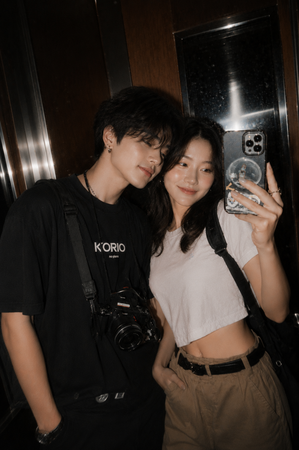 Romantic Elevator Mirror Selfie Couple